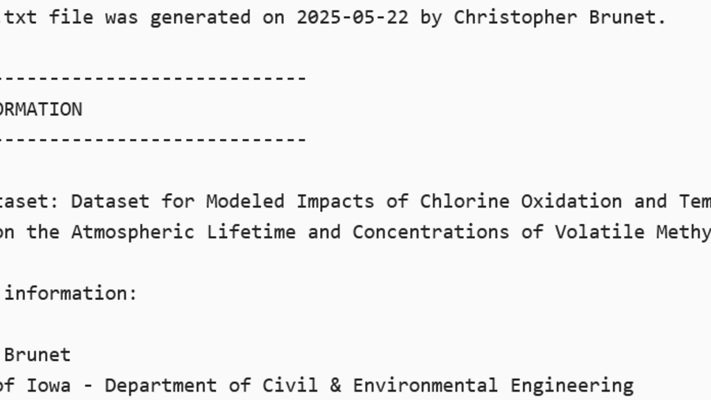 Screenshot of dataset readme file